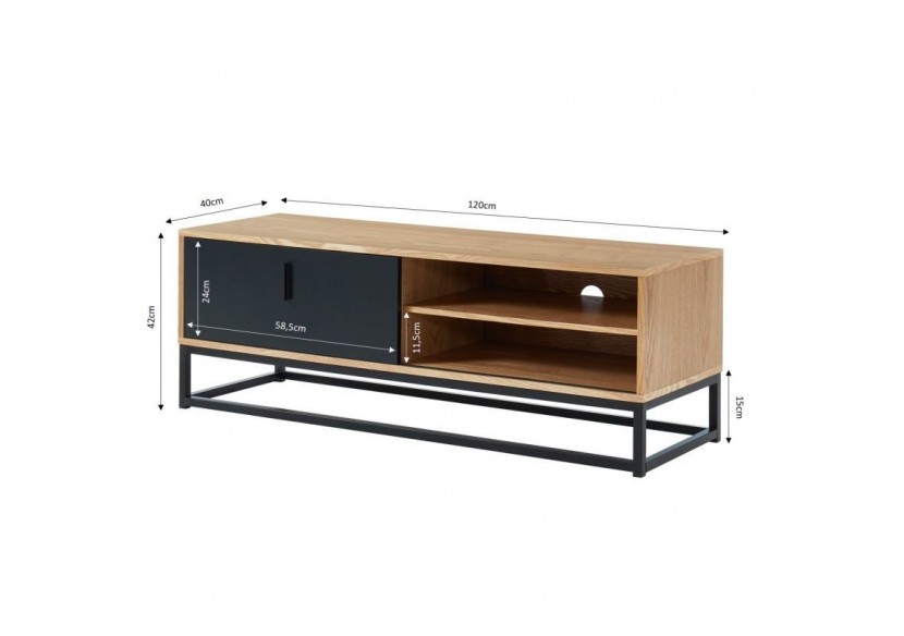 Meuble tv BRIXTON placage frêne 1 porte 120cm