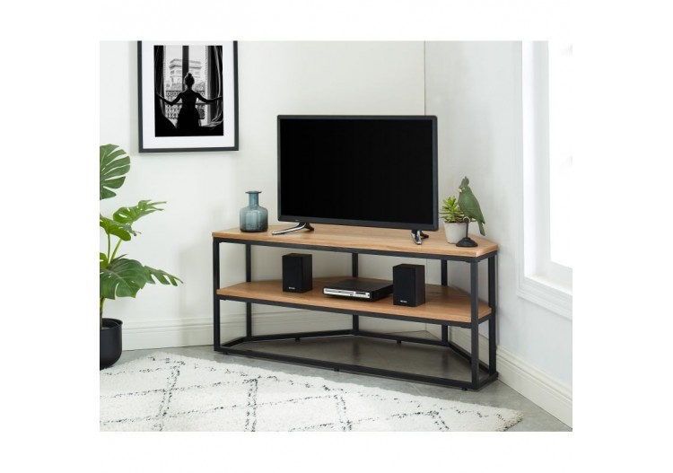 Meuble tv d'angle BRIXTON placage frêne 2 étagères 120cm 2