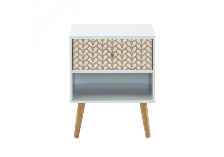 Table de chevet CAPUCINE blanc et effet chêne 40cm