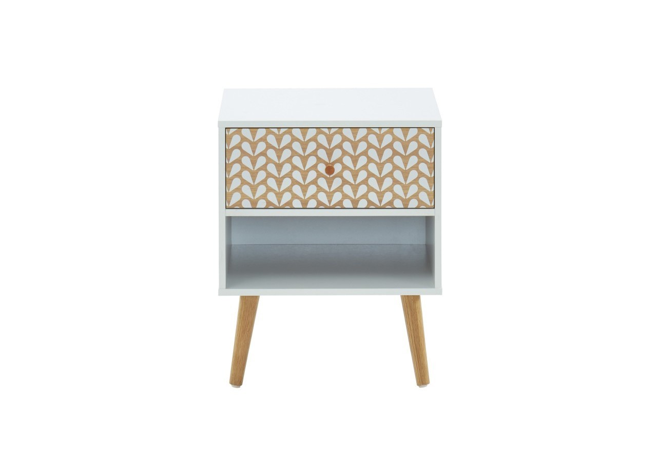 Table de chevet CAPUCINE blanc et effet chêne 40cm