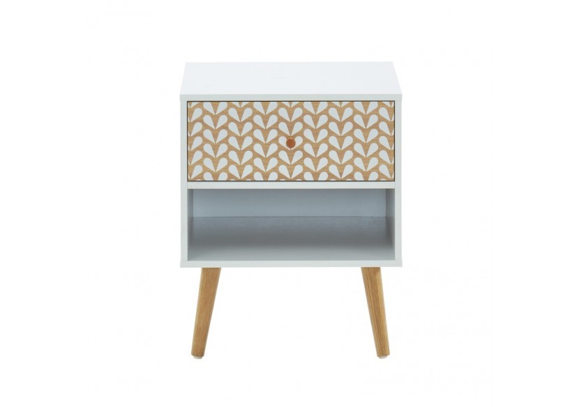 Table de chevet CAPUCINE blanc et effet chêne 40cm