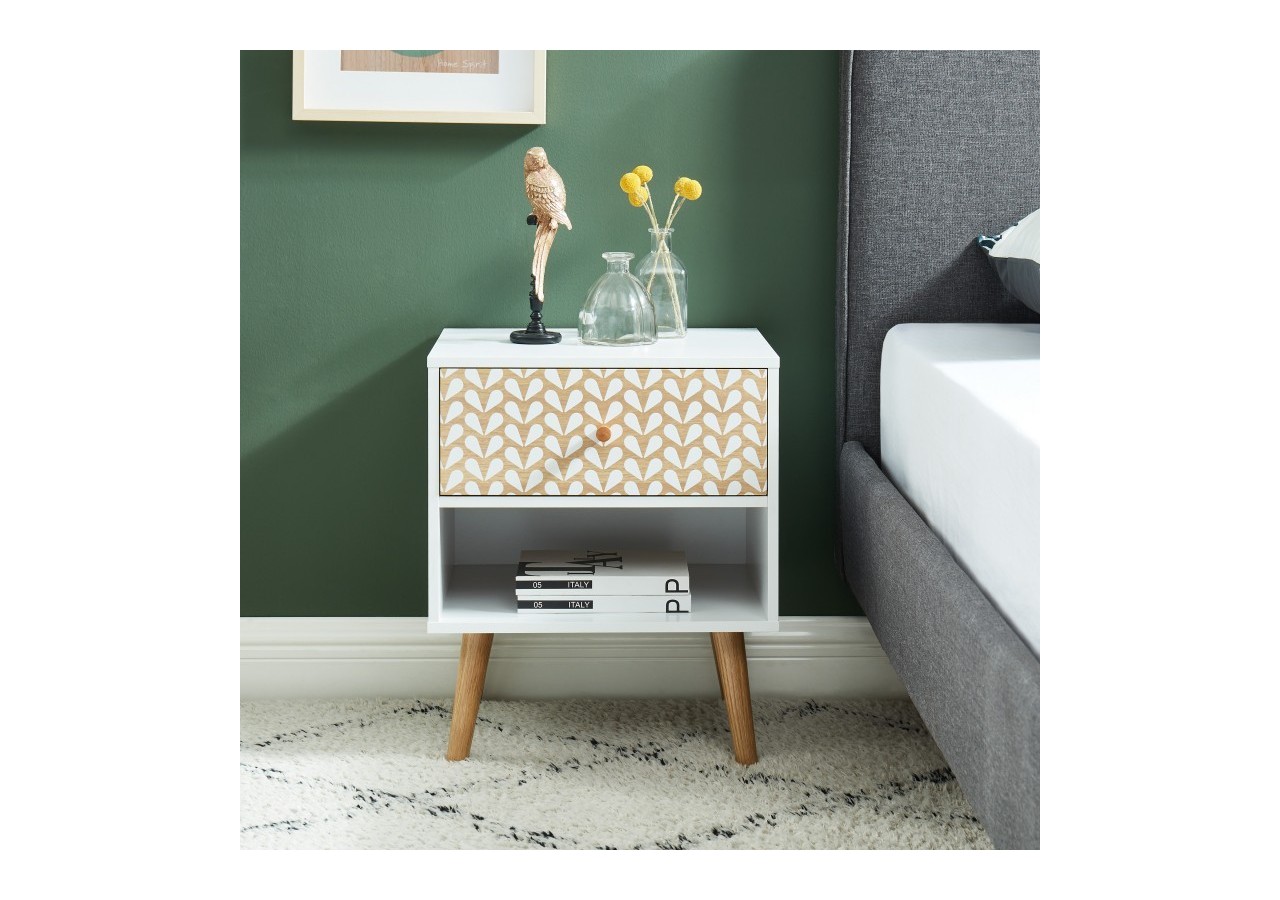 Table de chevet CAPUCINE blanc et effet chêne 40cm