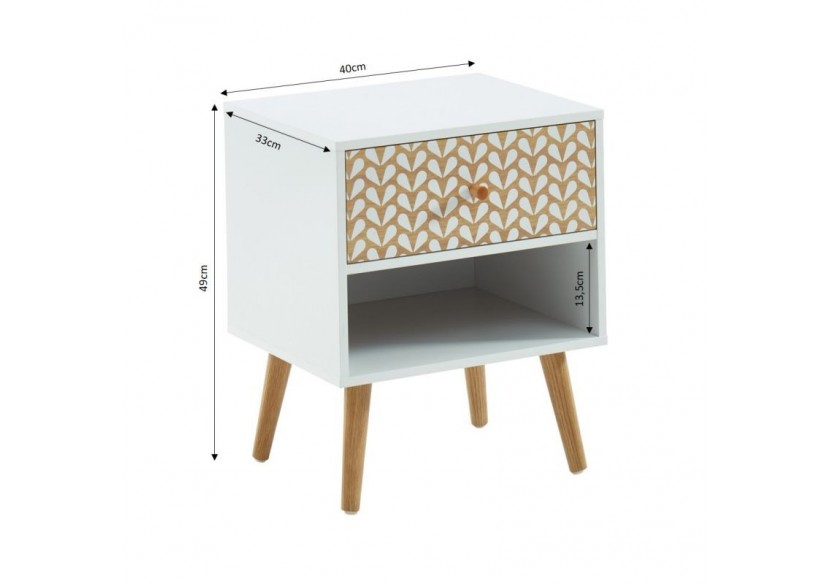 Table de chevet CAPUCINE blanc et effet chêne 40cm