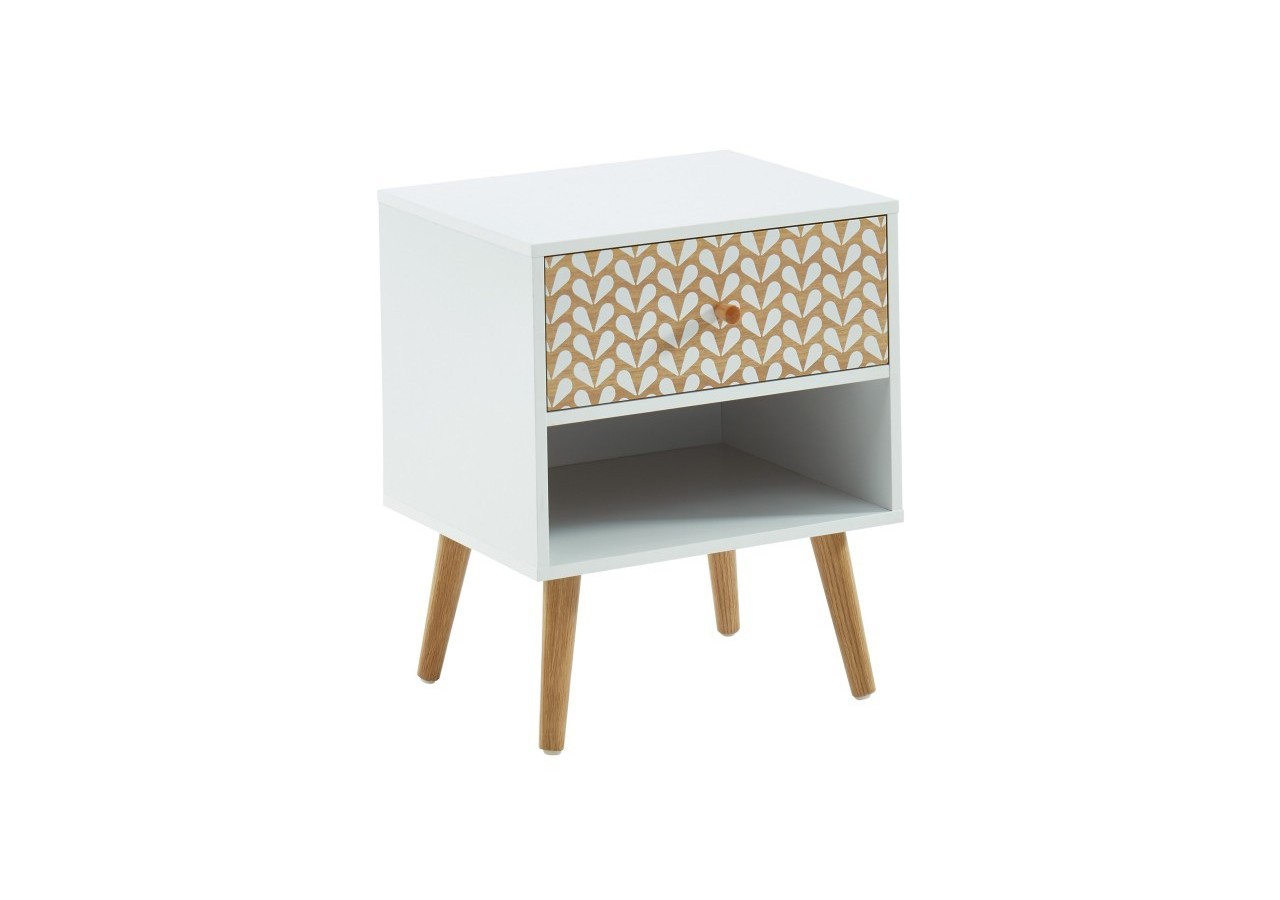 Table de chevet CAPUCINE blanc et effet chêne 40cm