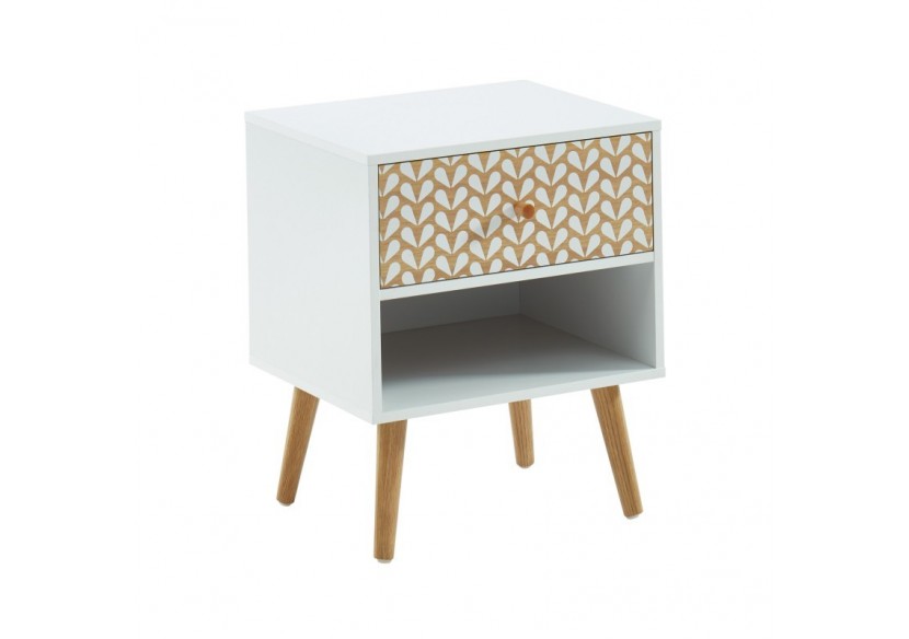 Table de chevet CAPUCINE blanc et effet chêne 40cm