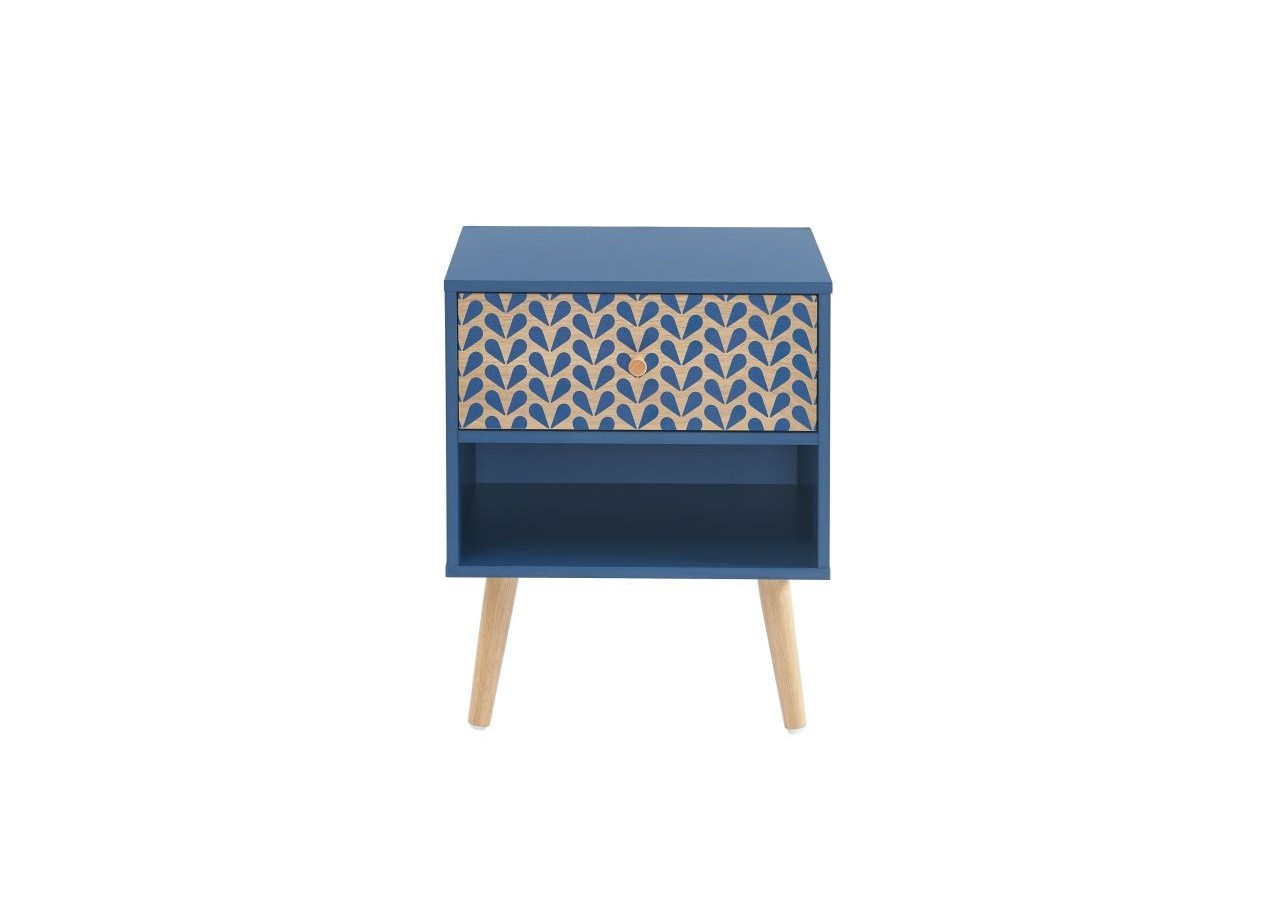 Table de chevet CAPUCINE bleu pétrole et effet chêne 40cm