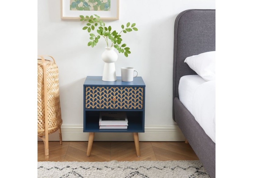 Table de chevet CAPUCINE bleu pétrole et effet chêne 40cm