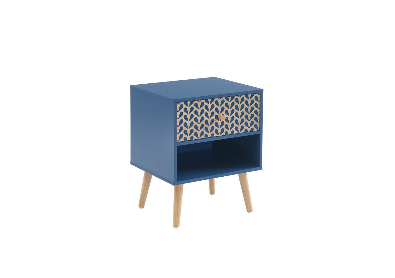 Table de chevet CAPUCINE bleu pétrole et effet chêne 40cm