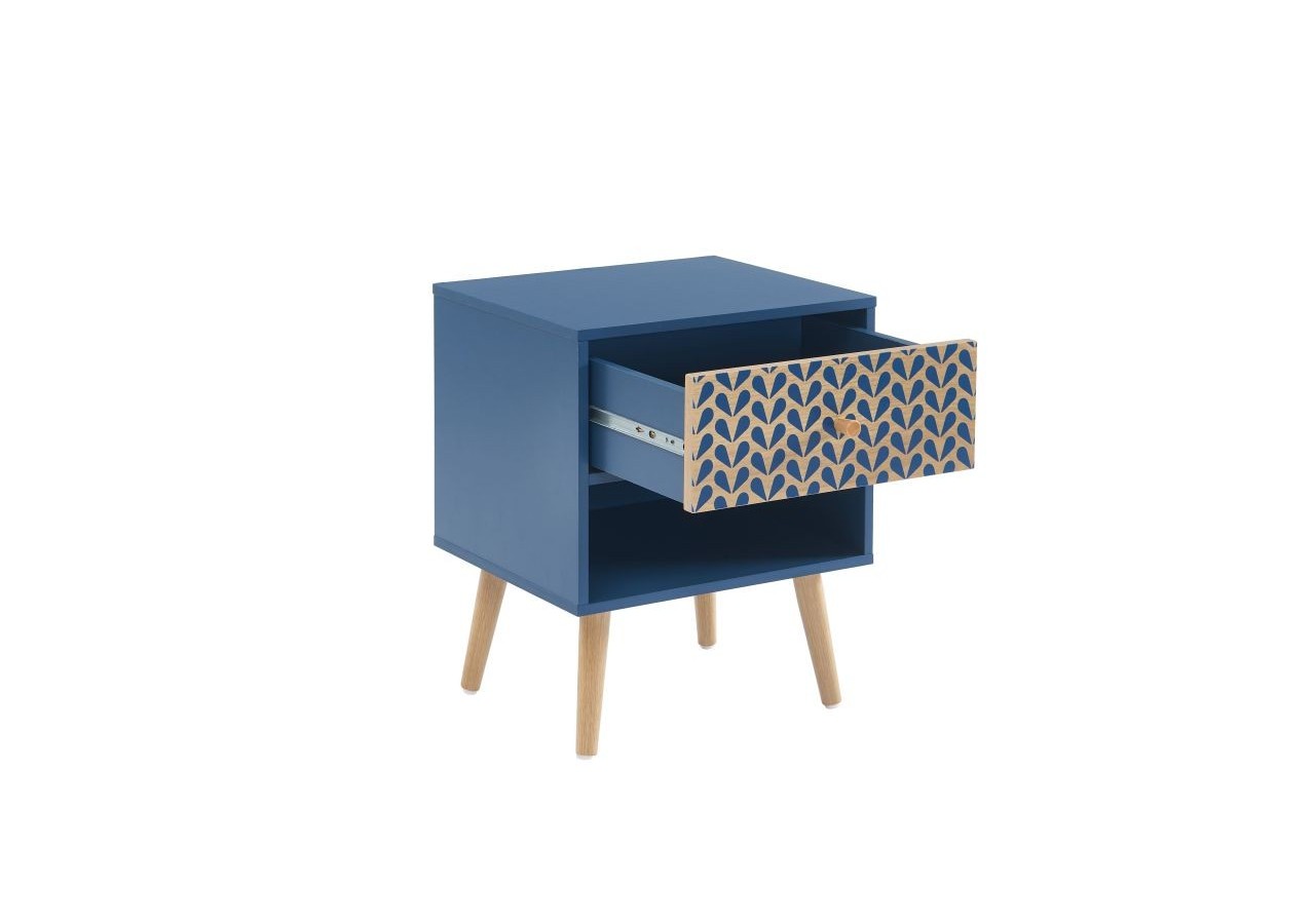 Table de chevet CAPUCINE bleu pétrole et effet chêne 40cm