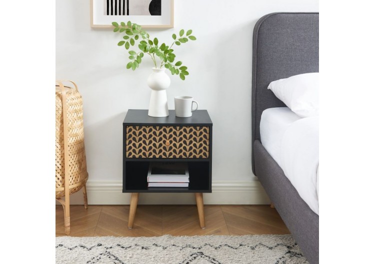 Table de chevet CAPUCINE noir et effet chêne 40cm 2