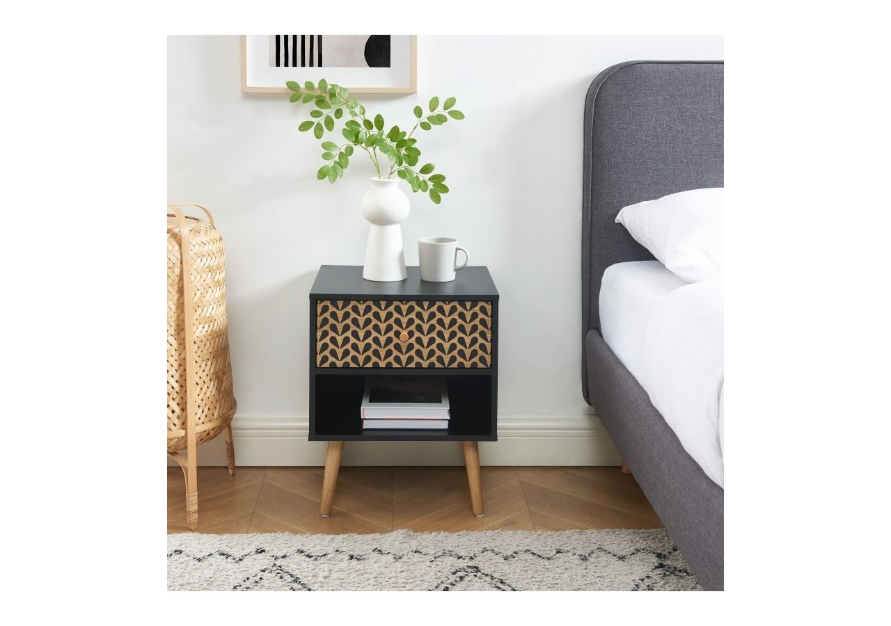 Table de chevet CAPUCINE noir et effet chêne 40cm