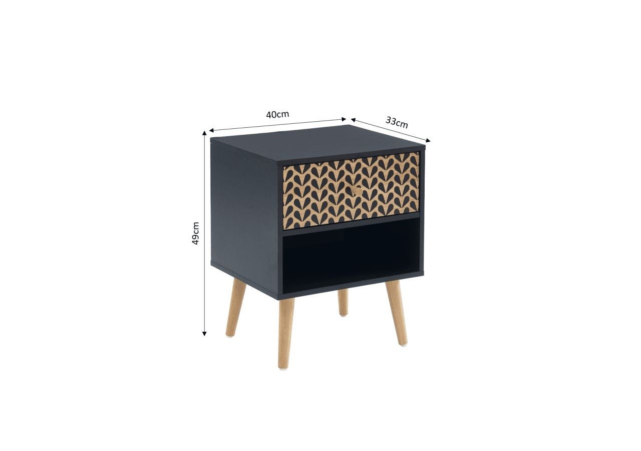 Table de chevet CAPUCINE noir et effet chêne 40cm