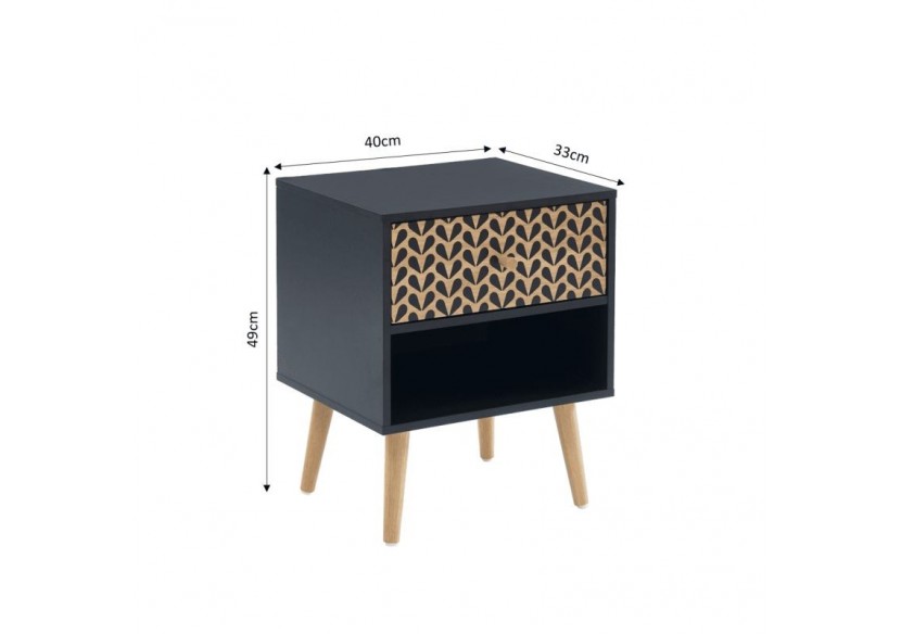 Table de chevet CAPUCINE noir et effet chêne 40cm