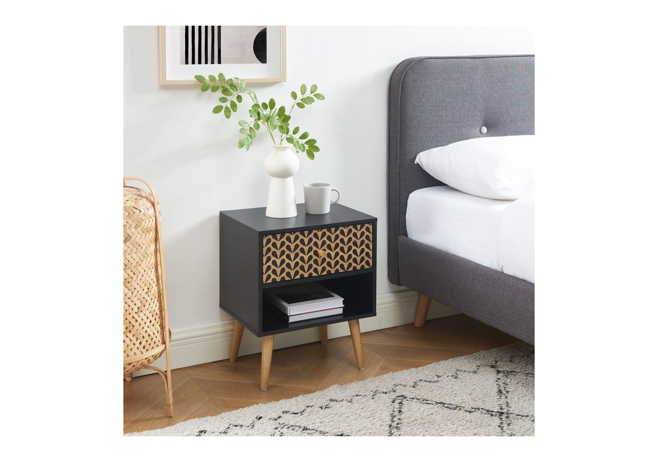 Table de chevet CAPUCINE noir et effet chêne 40cm