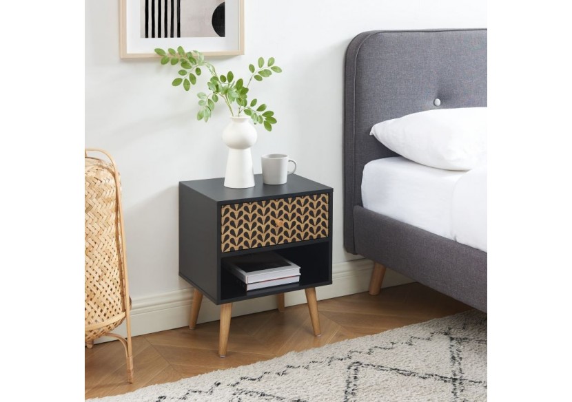 Table de chevet CAPUCINE noir et effet chêne 40cm