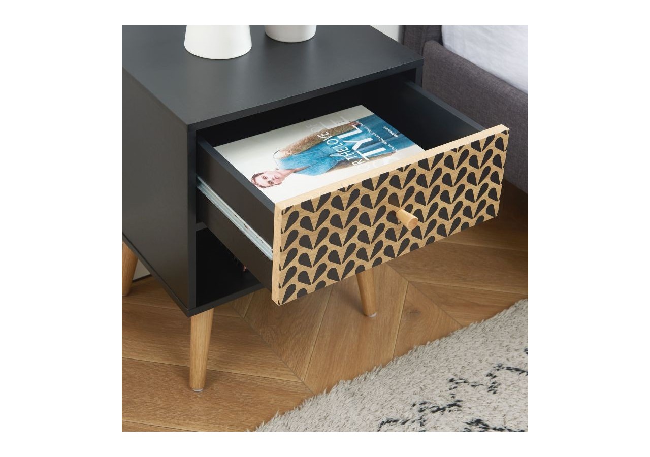 Table de chevet CAPUCINE noir et effet chêne 40cm