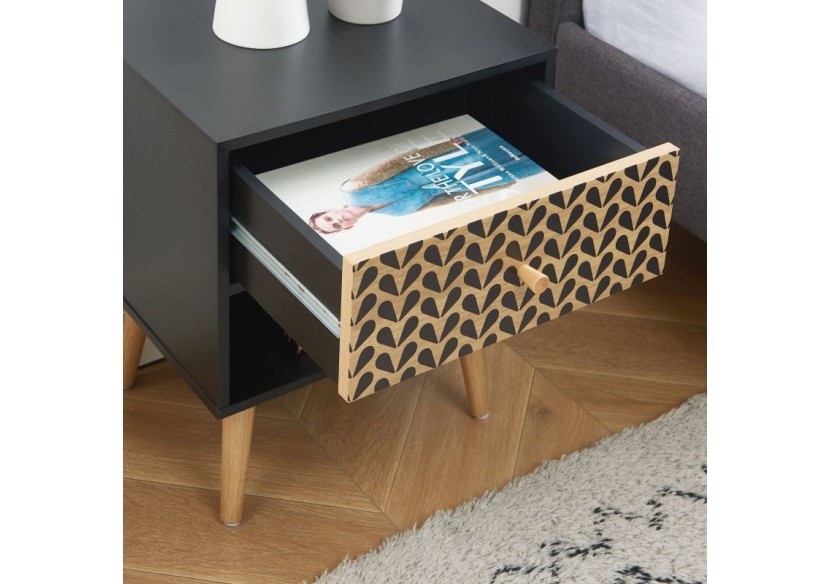 Table de chevet CAPUCINE noir et effet chêne 40cm