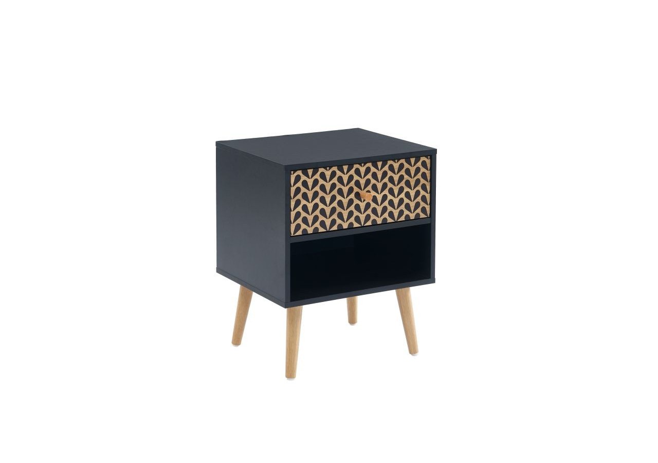 Table de chevet CAPUCINE noir et effet chêne 40cm