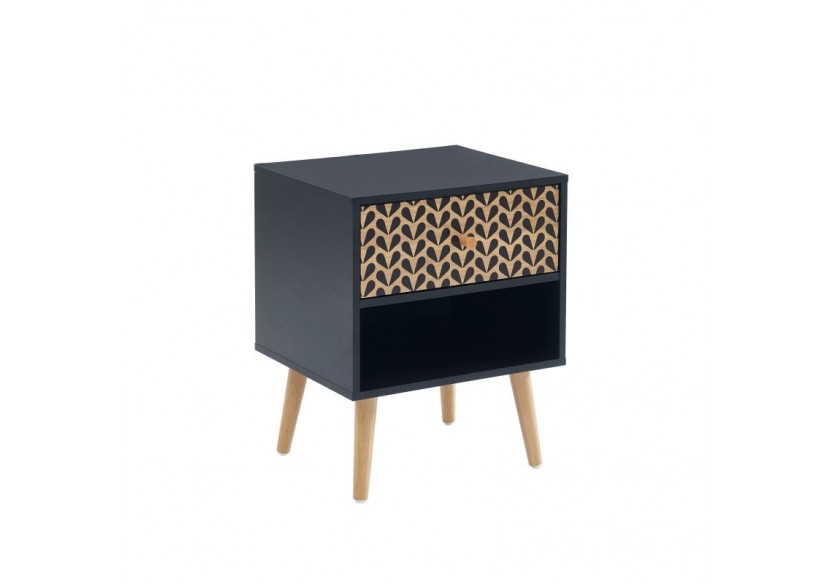 Table de chevet CAPUCINE noir et effet chêne 40cm