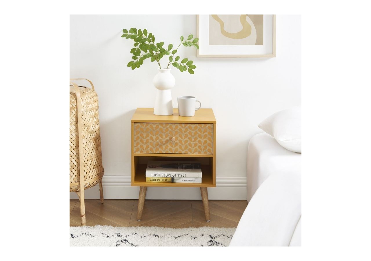 Table de chevet CAPUCINE ocre et effet chêne 40cm