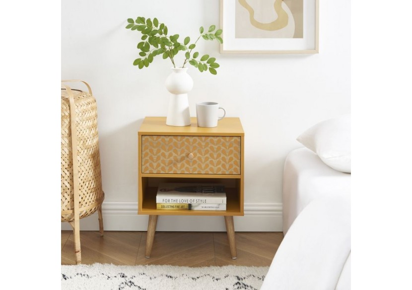 Table de chevet CAPUCINE ocre et effet chêne 40cm