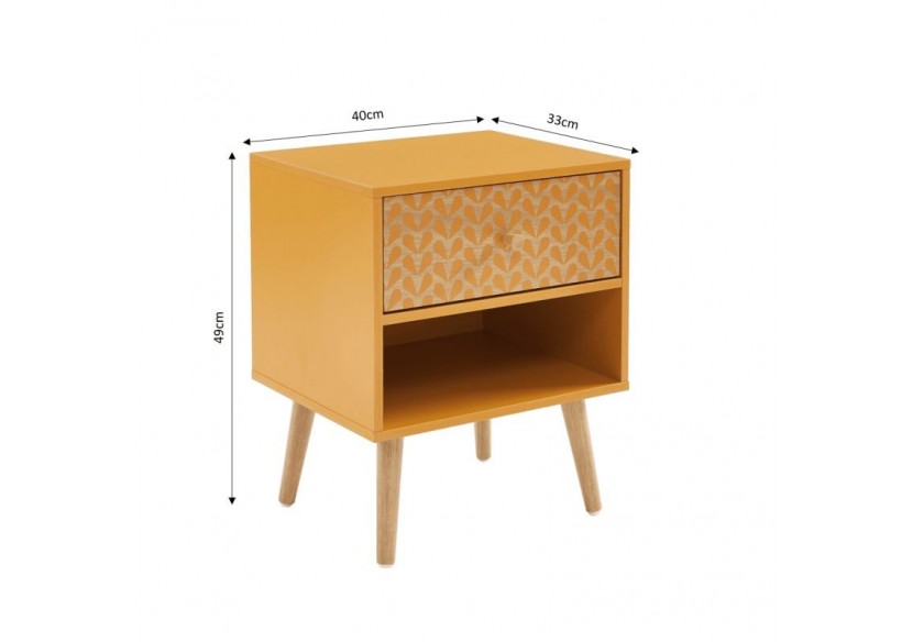 Table de chevet CAPUCINE ocre et effet chêne 40cm