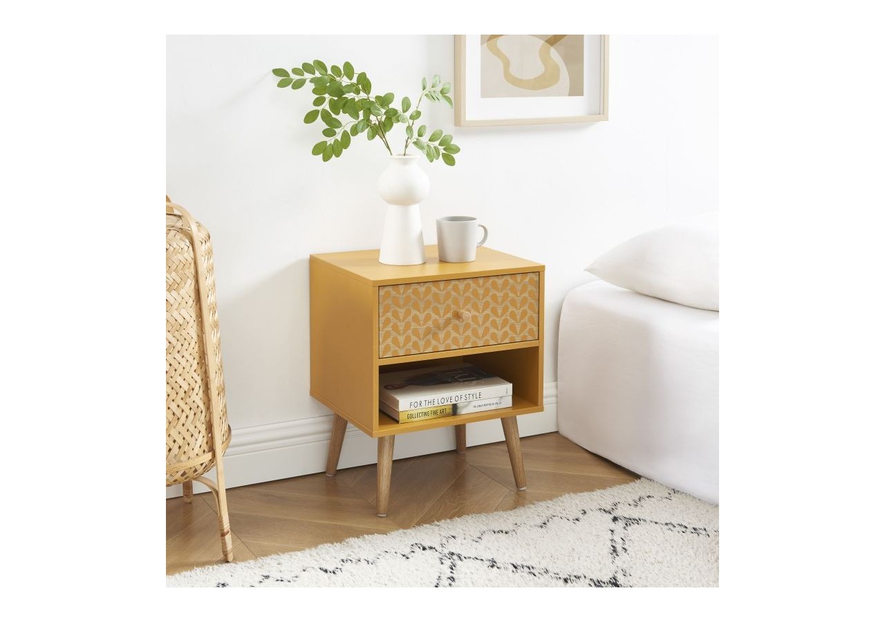 Table de chevet CAPUCINE ocre et effet chêne 40cm