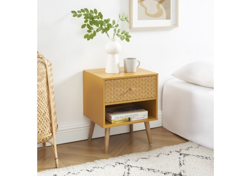 Table de chevet CAPUCINE ocre et effet chêne 40cm