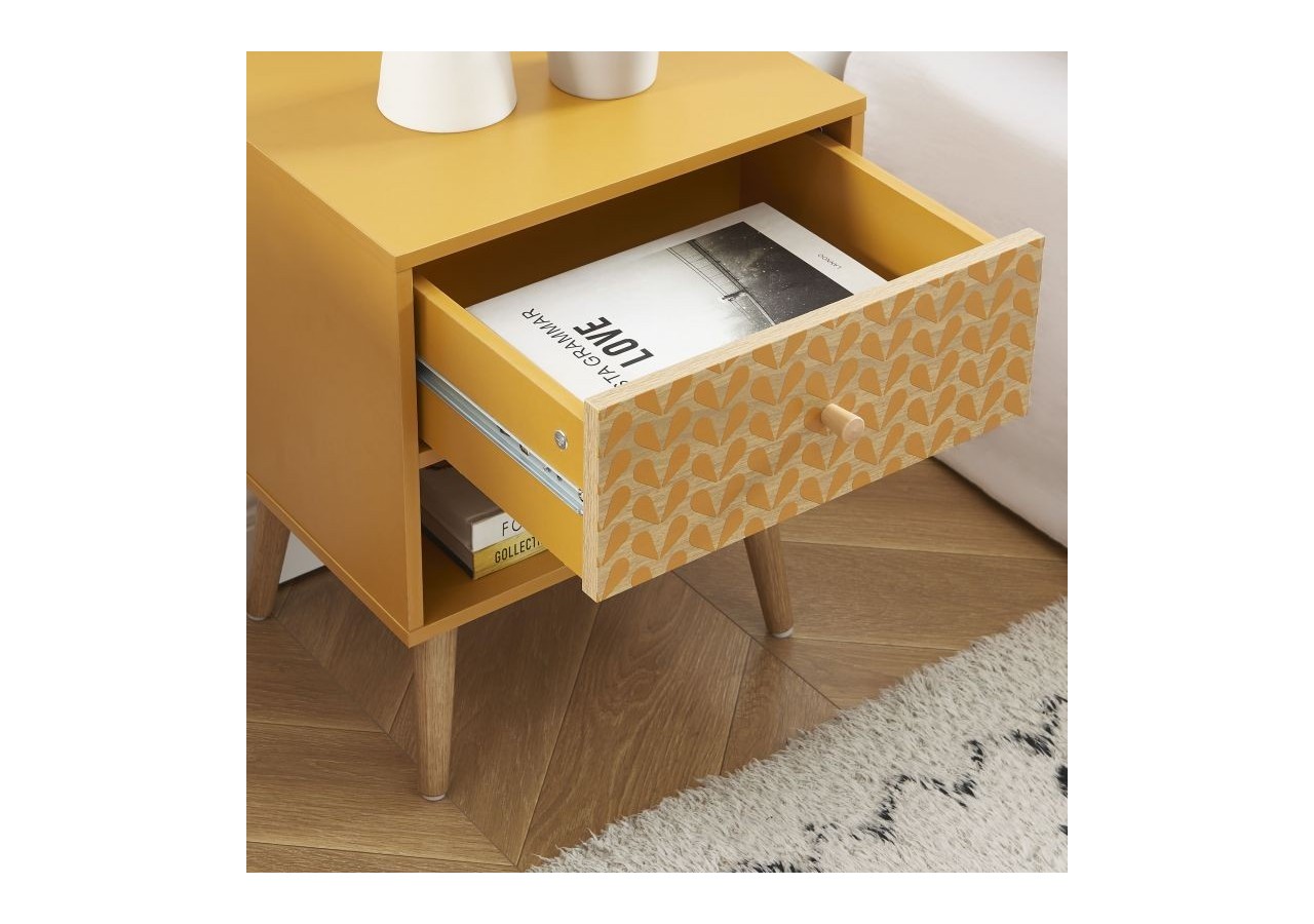 Table de chevet CAPUCINE ocre et effet chêne 40cm