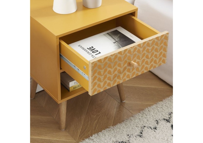 Table de chevet CAPUCINE ocre et effet chêne 40cm