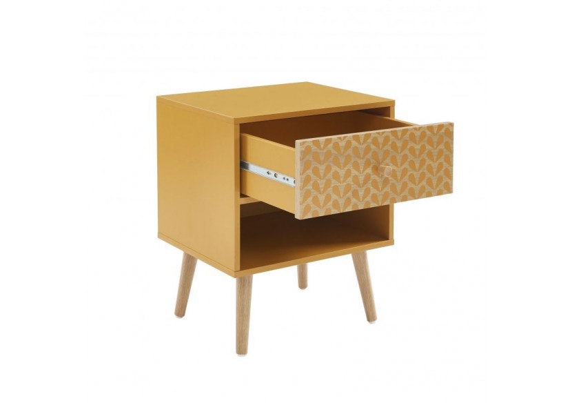 Table de chevet CAPUCINE ocre et effet chêne 40cm