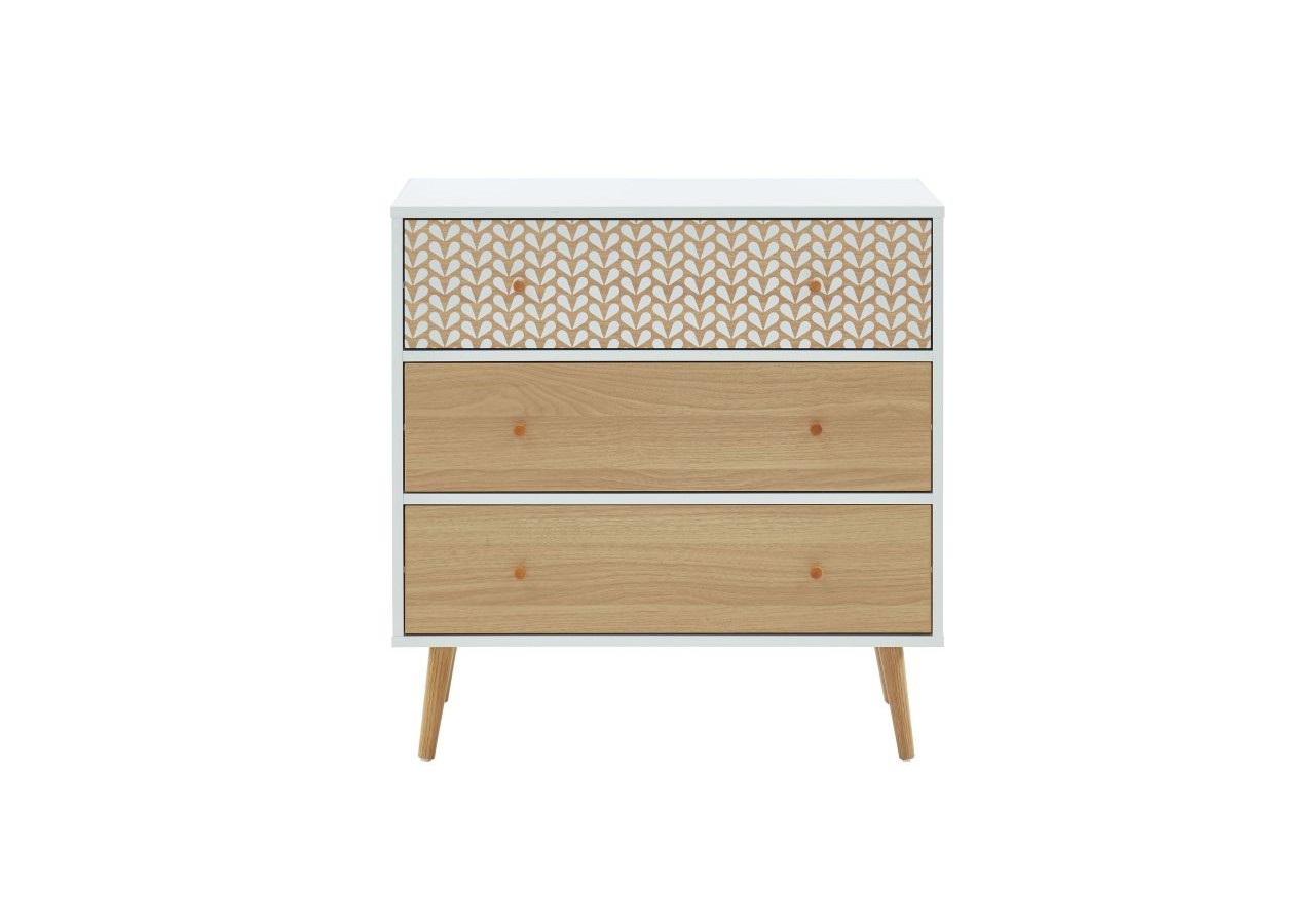 Commode CAPUCINE blanc et effet chêne 3 tiroirs 78cm
