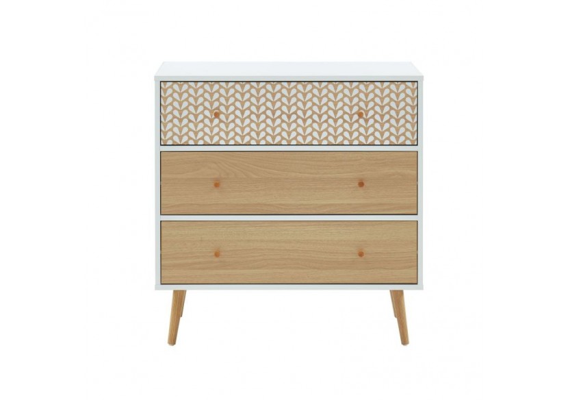 Commode CAPUCINE blanc et effet chêne 3 tiroirs 78cm