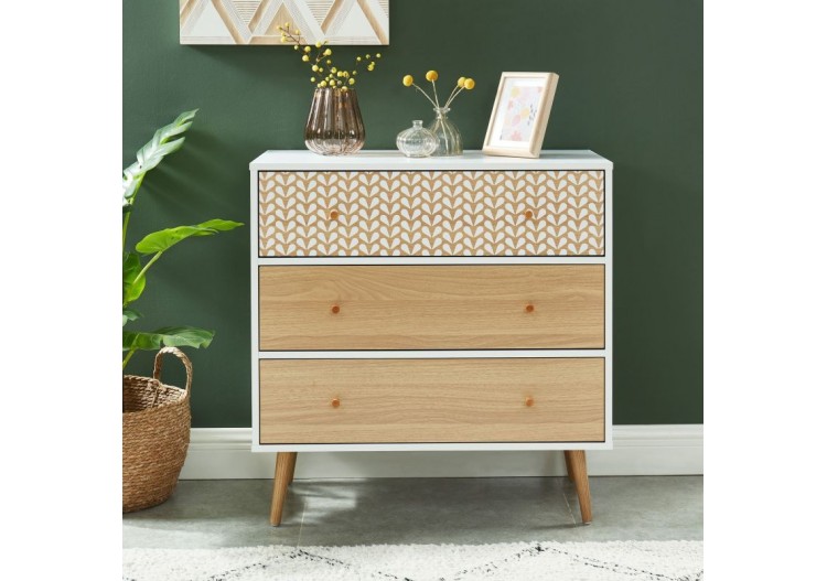 Commode CAPUCINE blanc et effet chêne 3 tiroirs 78cm 2