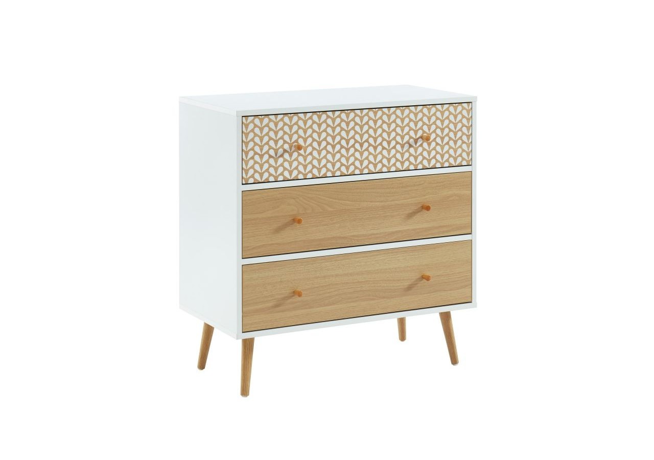 Commode CAPUCINE blanc et effet chêne 3 tiroirs 78cm