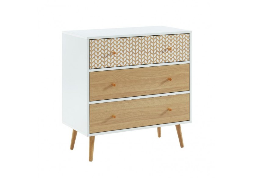 Commode CAPUCINE blanc et effet chêne 3 tiroirs 78cm