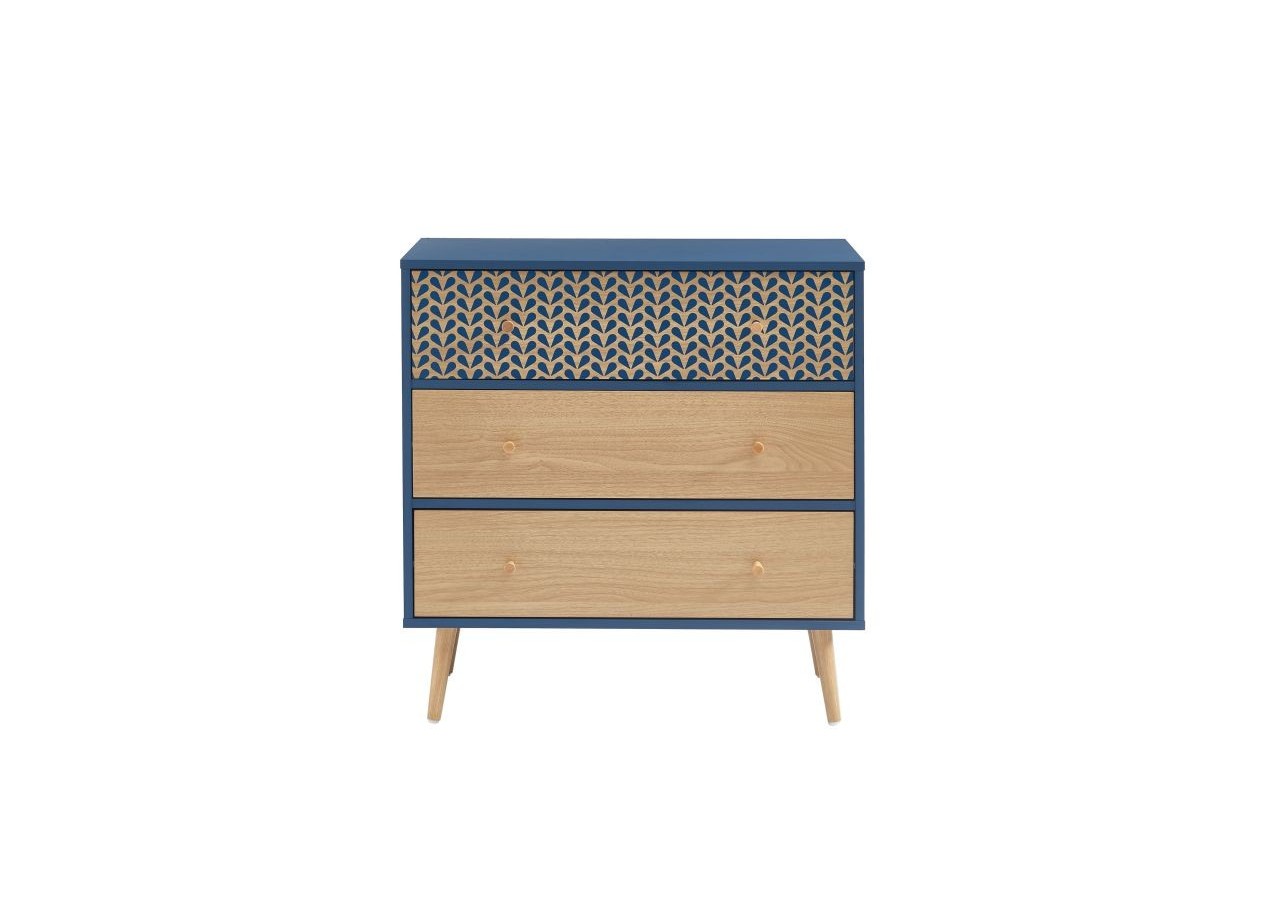 Commode CAPUCINE bleu pétrole et effet chêne 3 tiroirs 78cm