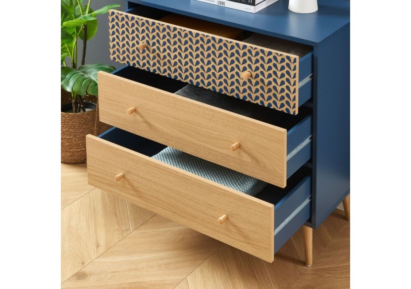 Commode CAPUCINE bleu pétrole et effet chêne 3 tiroirs 78cm