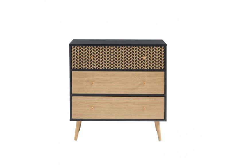 Commode CAPUCINE noir et effet chêne 3 tiroirs 78cm
