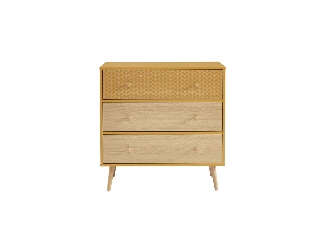 Commode CAPUCINE ocre et effet chêne 3 tiroirs 78cm