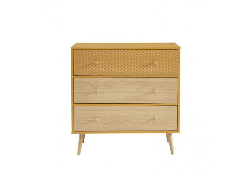 Commode CAPUCINE ocre et effet chêne 3 tiroirs 78cm