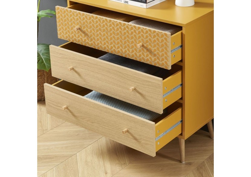Commode CAPUCINE ocre et effet chêne 3 tiroirs 78cm