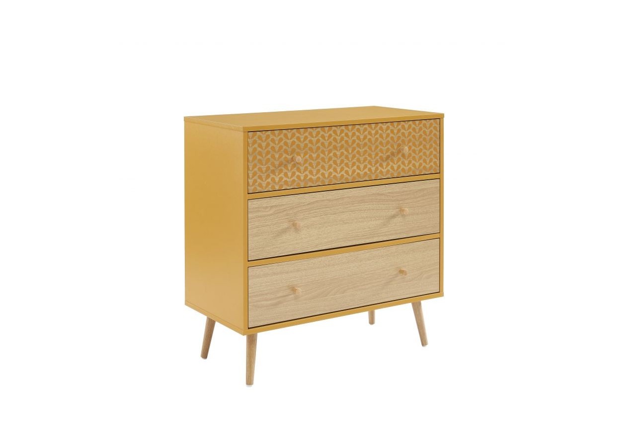 Commode CAPUCINE ocre et effet chêne 3 tiroirs 78cm