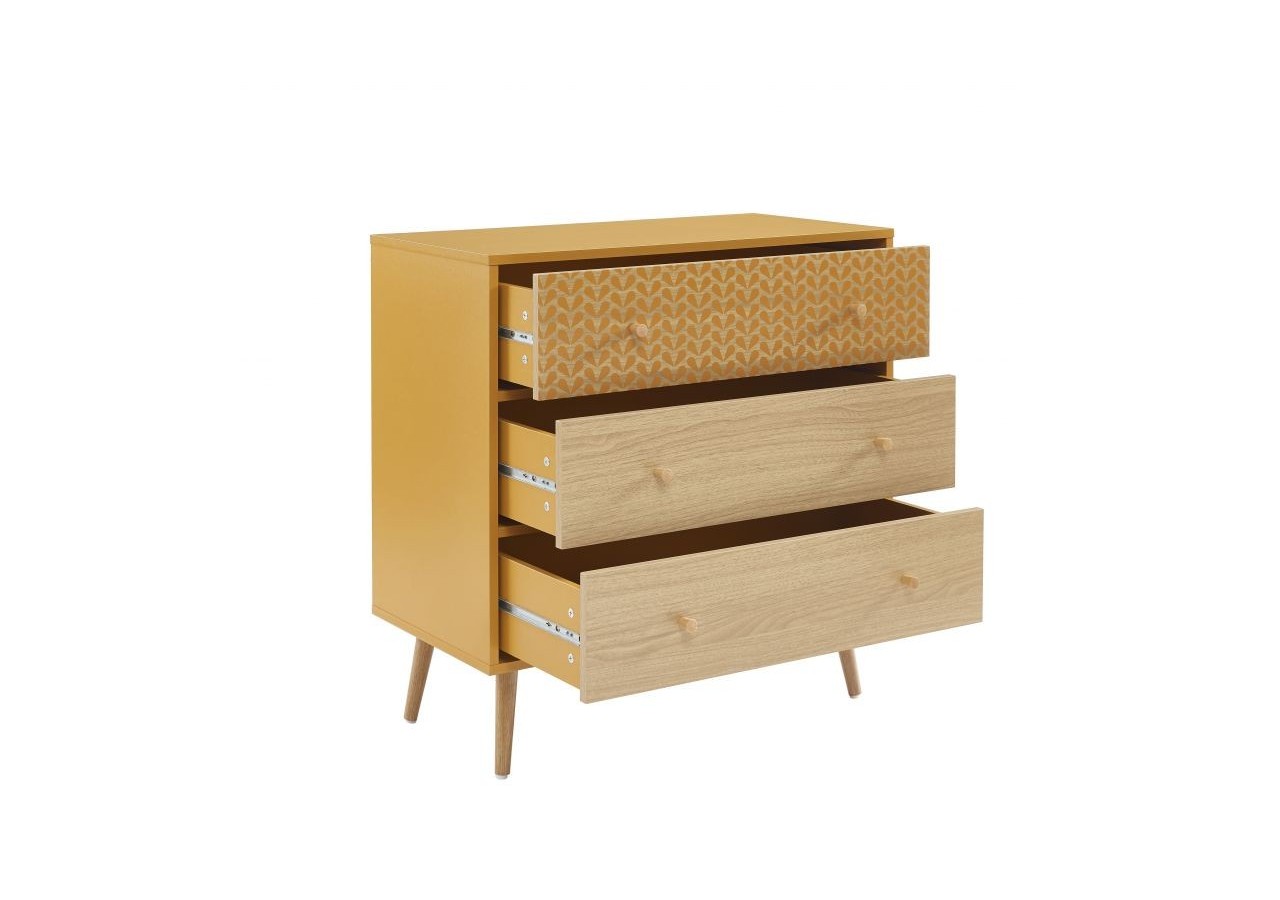 Commode CAPUCINE ocre et effet chêne 3 tiroirs 78cm