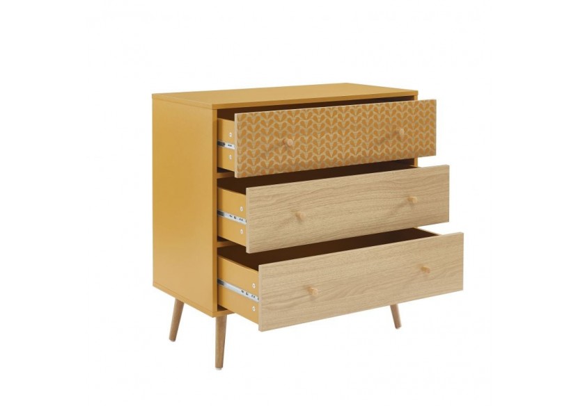Commode CAPUCINE ocre et effet chêne 3 tiroirs 78cm
