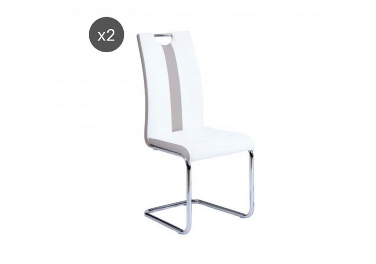 Lot de 2 chaises JADE simili blanc pieds métal chromé