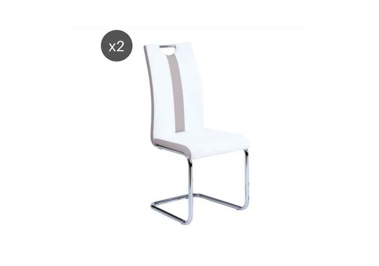 Lot de 2 chaises JADE simili blanc pieds métal chromé