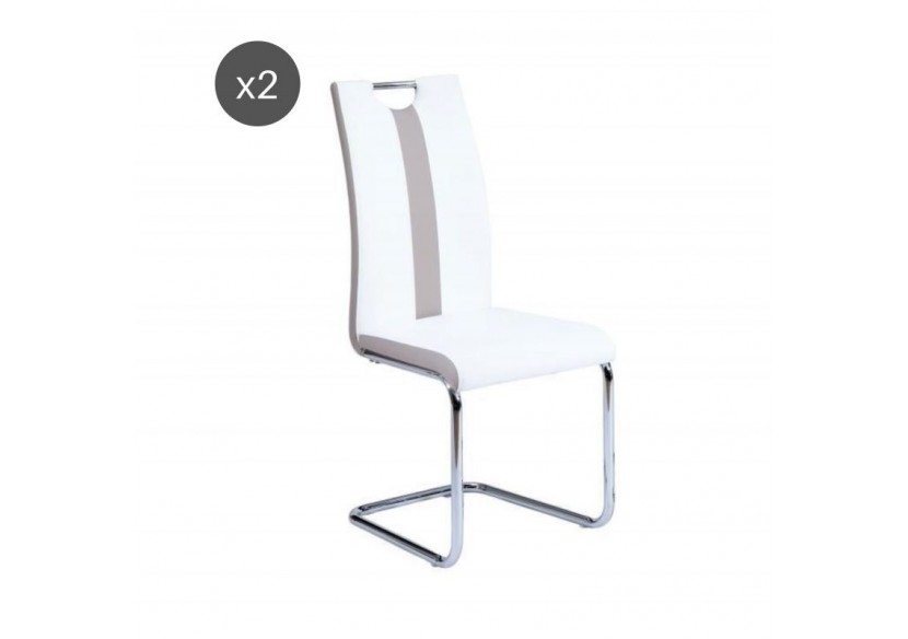 Lot de 2 chaises JADE simili blanc pieds métal chromé Lot de 2 chaises JADE simili blanc pieds métal chromé