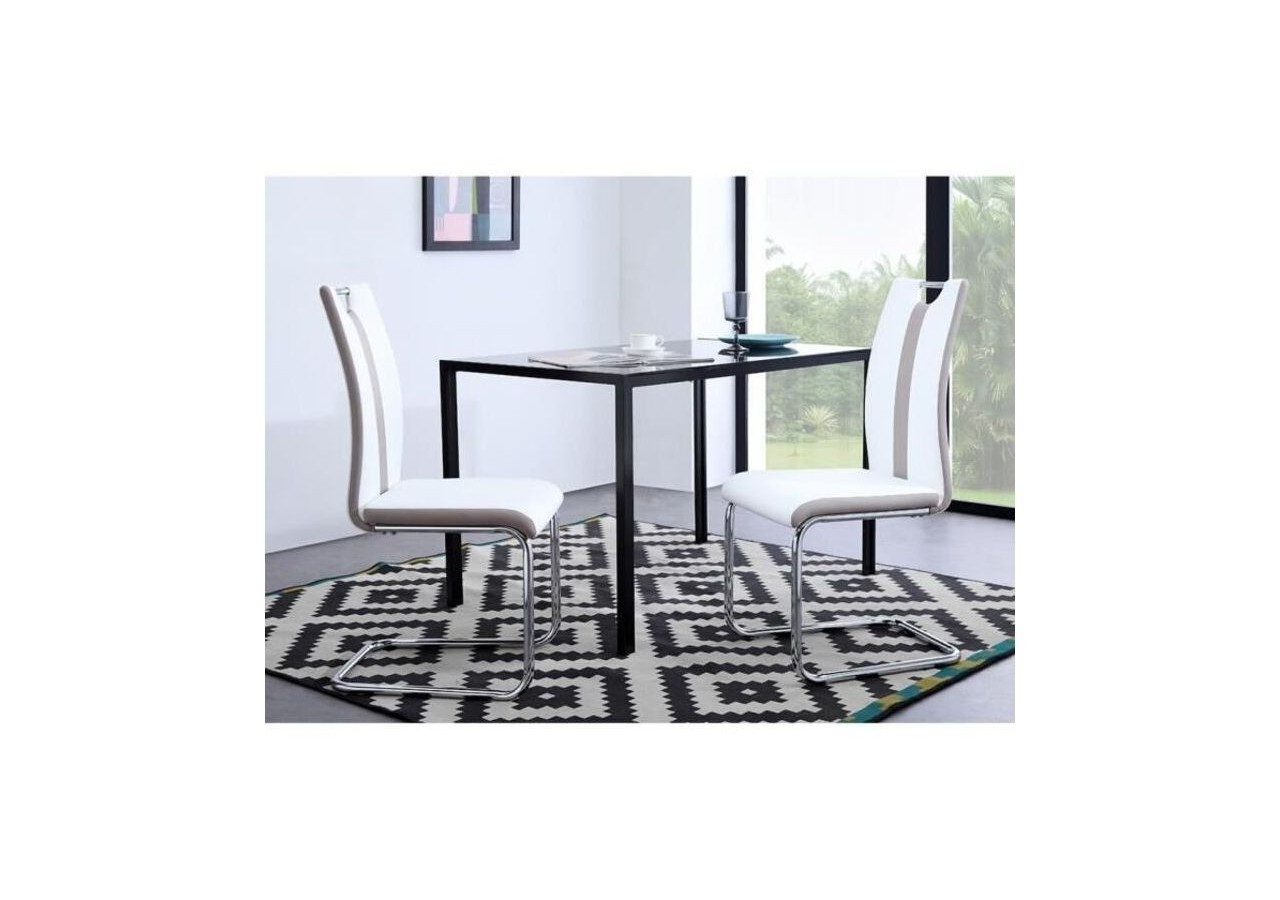 Lot de 2 chaises JADE simili blanc pieds métal chromé