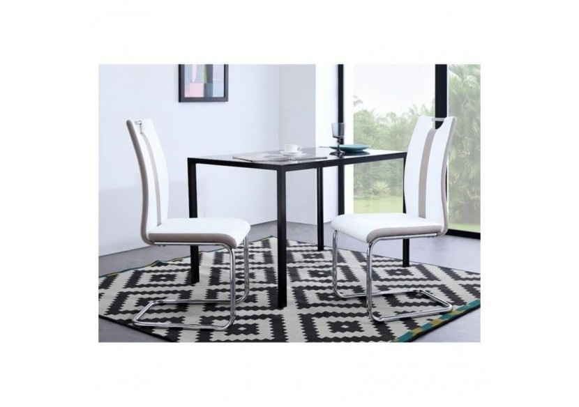Lot de 2 chaises JADE simili blanc pieds métal chromé Lot de 2 chaises JADE simili blanc pieds métal chromé